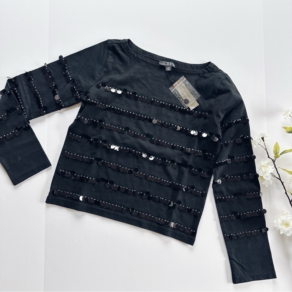 NEW J.Crew Heavy Jersey Long-Sleeve T-shirt With Paillette Embellishment - Picture 4 of 9